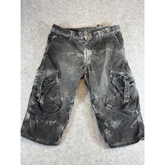 Robins Jean Cargo Shorts Mens Size 32 Black White Tie Dye Tactical Baggy Utility - Picture 1 of 9